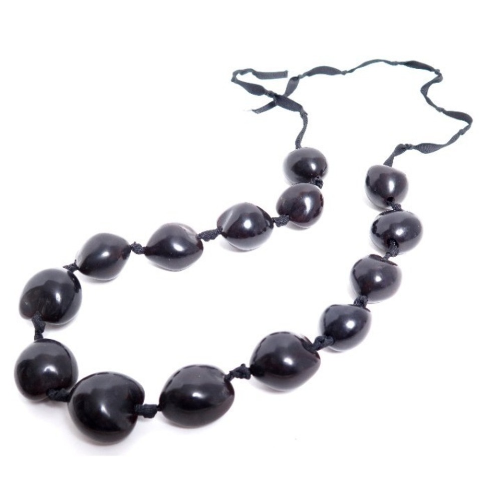 BLACK KUKUI NUT BEAD LEI NECKLACE‎ HAWAIIN JEWELRY